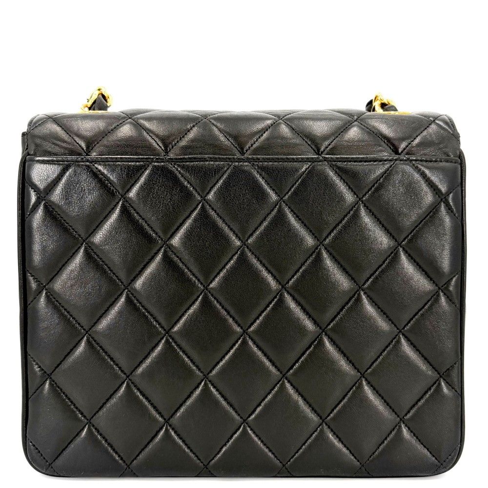 Chanel Shoulder Bag Quilted CC Logo Crossbody Chain Square Lambskin Black Gold — view 2