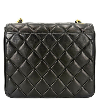 Chanel Shoulder Bag Quilted CC Logo Crossbody Chain Square Lambskin Black Gold — view 2