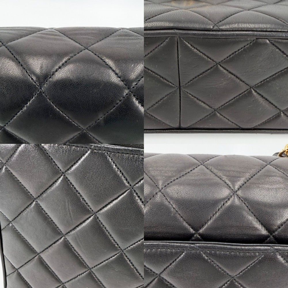 Chanel Shoulder Bag Quilted CC Logo Crossbody Chain Square Lambskin Black Gold — view 6