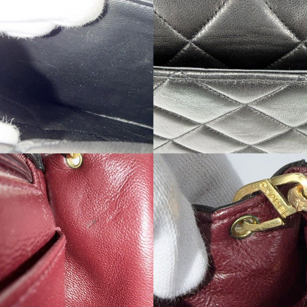 Chanel Shoulder Bag Quilted CC Logo Crossbody Chain Square Lambskin Black Gold — view 7