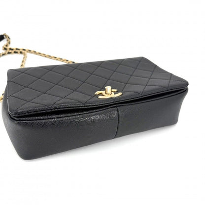 Chanel 2-Way Quilted CC Logo Shoulder Bag Crossbody Chain Caviar Leather Black — view 3