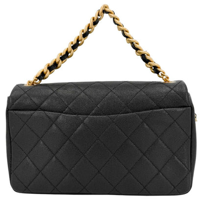 Chanel 2-Way Quilted CC Logo Shoulder Bag Crossbody Chain Caviar Leather Black — view 2