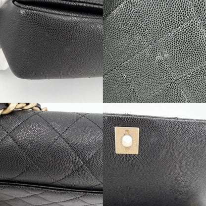 Chanel 2-Way Quilted CC Logo Shoulder Bag Crossbody Chain Caviar Leather Black — view 6
