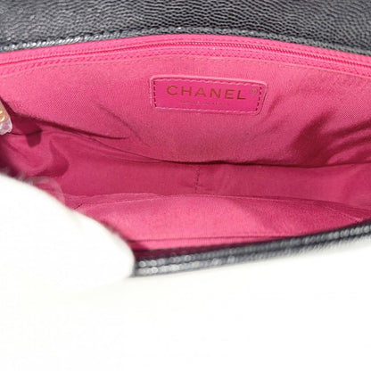 Chanel 2-Way Quilted CC Logo Shoulder Bag Crossbody Chain Caviar Leather Black — view 4