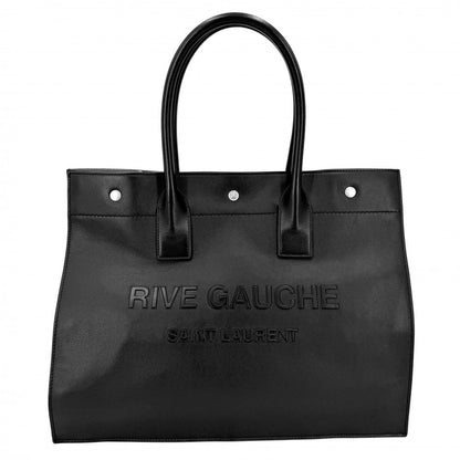 Saint Laurent Paris Tote Rive Gauche Handbag Leather Black Silver