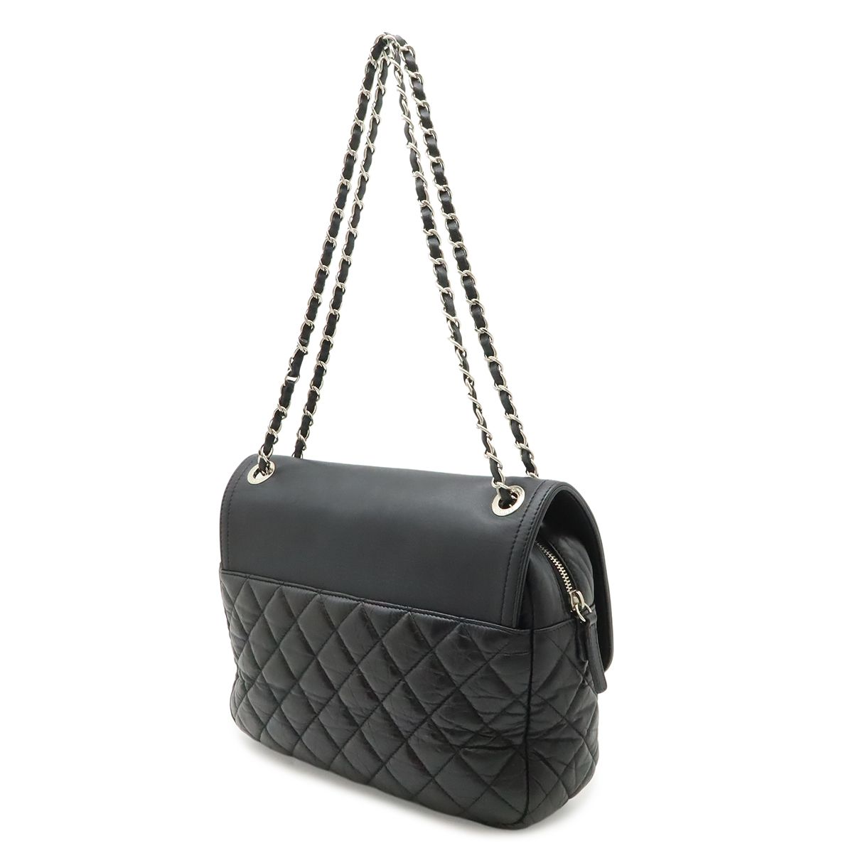 Chanel Quilted CC Logo Chain Shoulder Bag Leather Black Silver — view 2