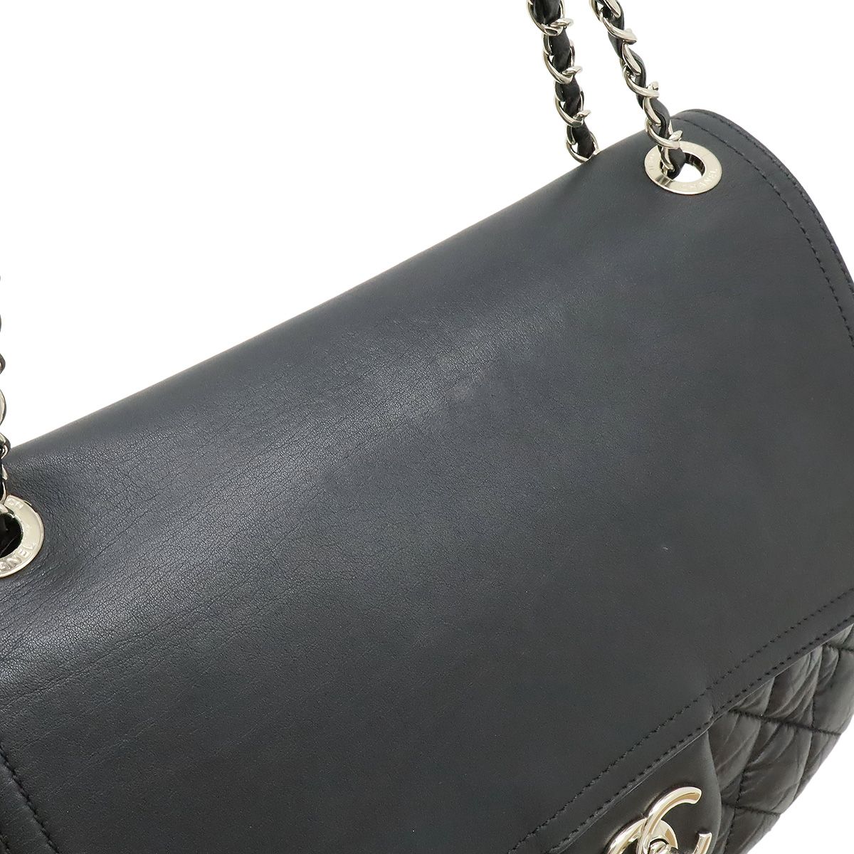 Chanel Quilted CC Logo Chain Shoulder Bag Leather Black Silver — view 6