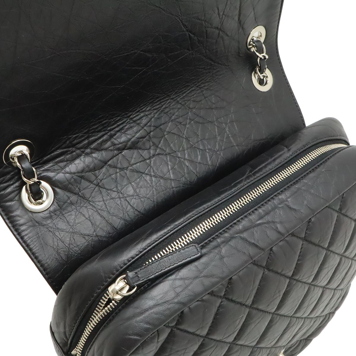 Chanel Quilted CC Logo Chain Shoulder Bag Leather Black Silver — view 8