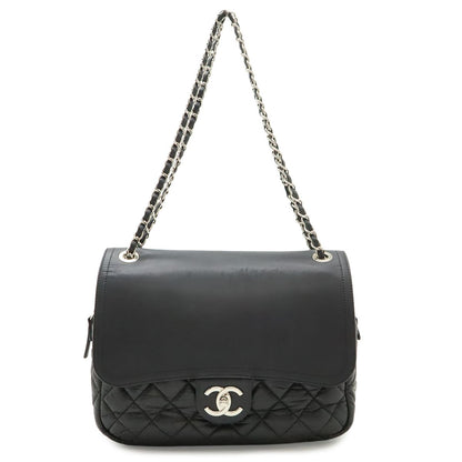 Chanel Quilted CC Logo Chain Shoulder Bag Leather Black Silver