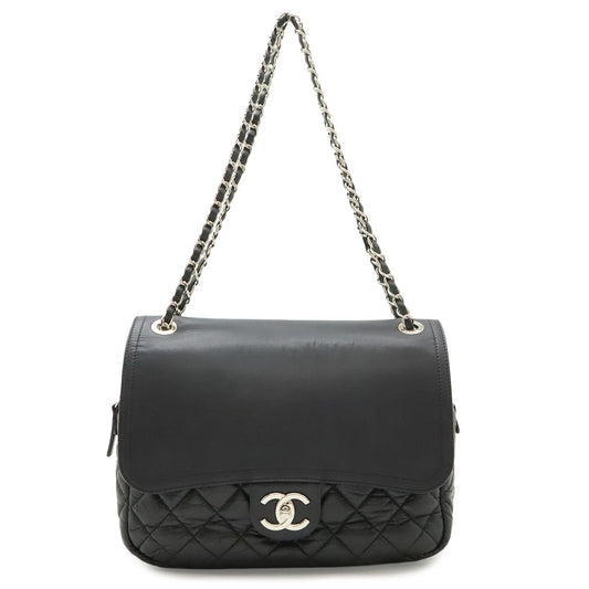 Chanel Quilted CC Logo Chain Shoulder Bag Leather Black Silver