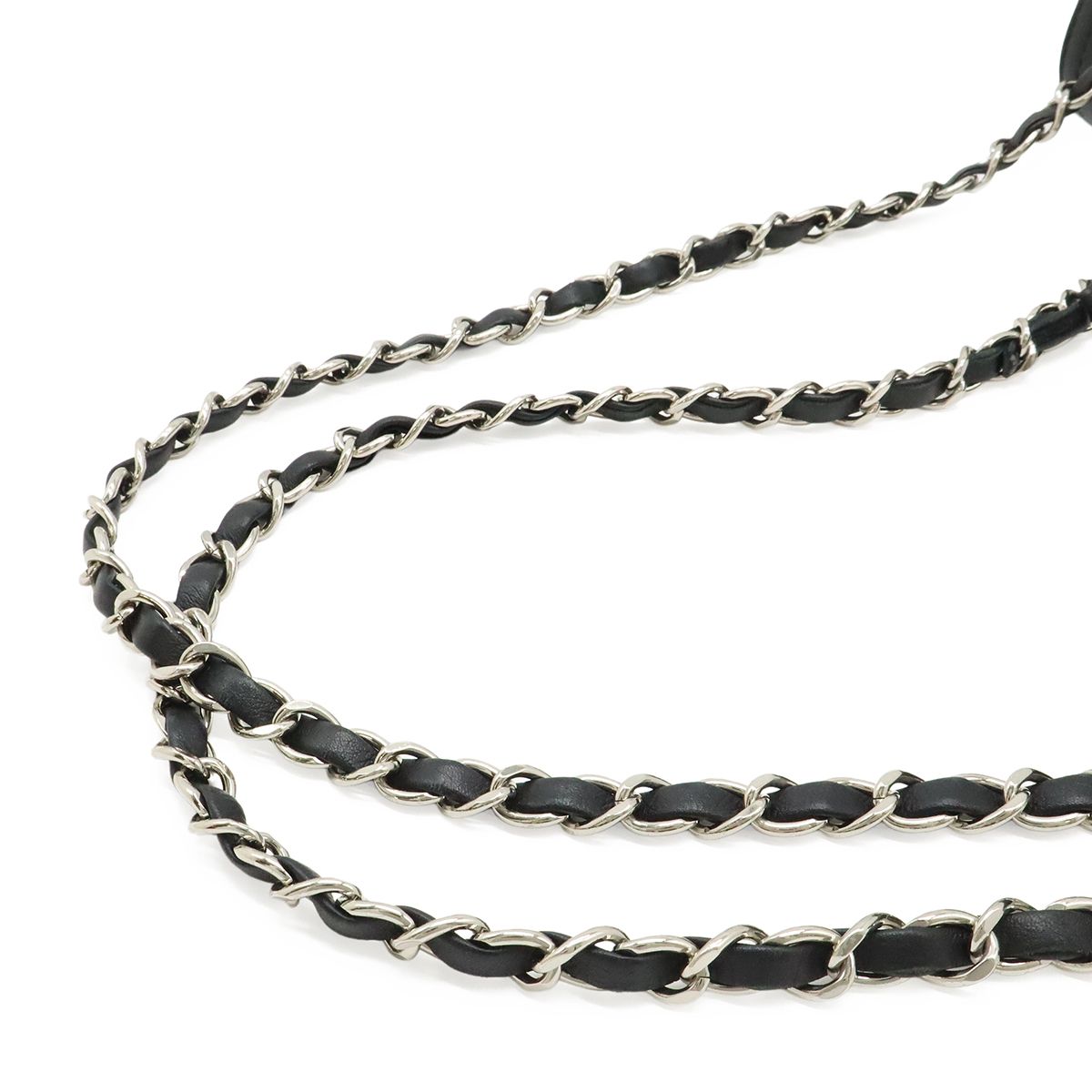 Chanel Quilted CC Logo Chain Shoulder Bag Leather Black Silver — view 5