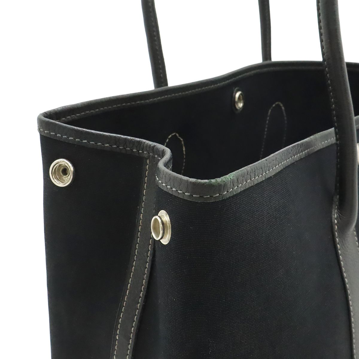 Hermes Garden Party PM Tote Shoulder Bag Toile Officier Leather Black — view 5