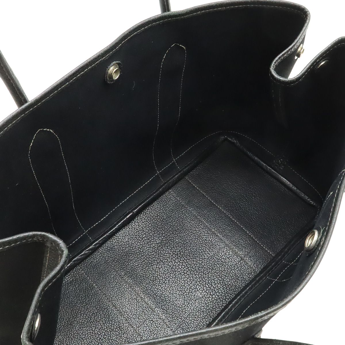 Hermes Garden Party PM Tote Shoulder Bag Toile Officier Leather Black — view 7