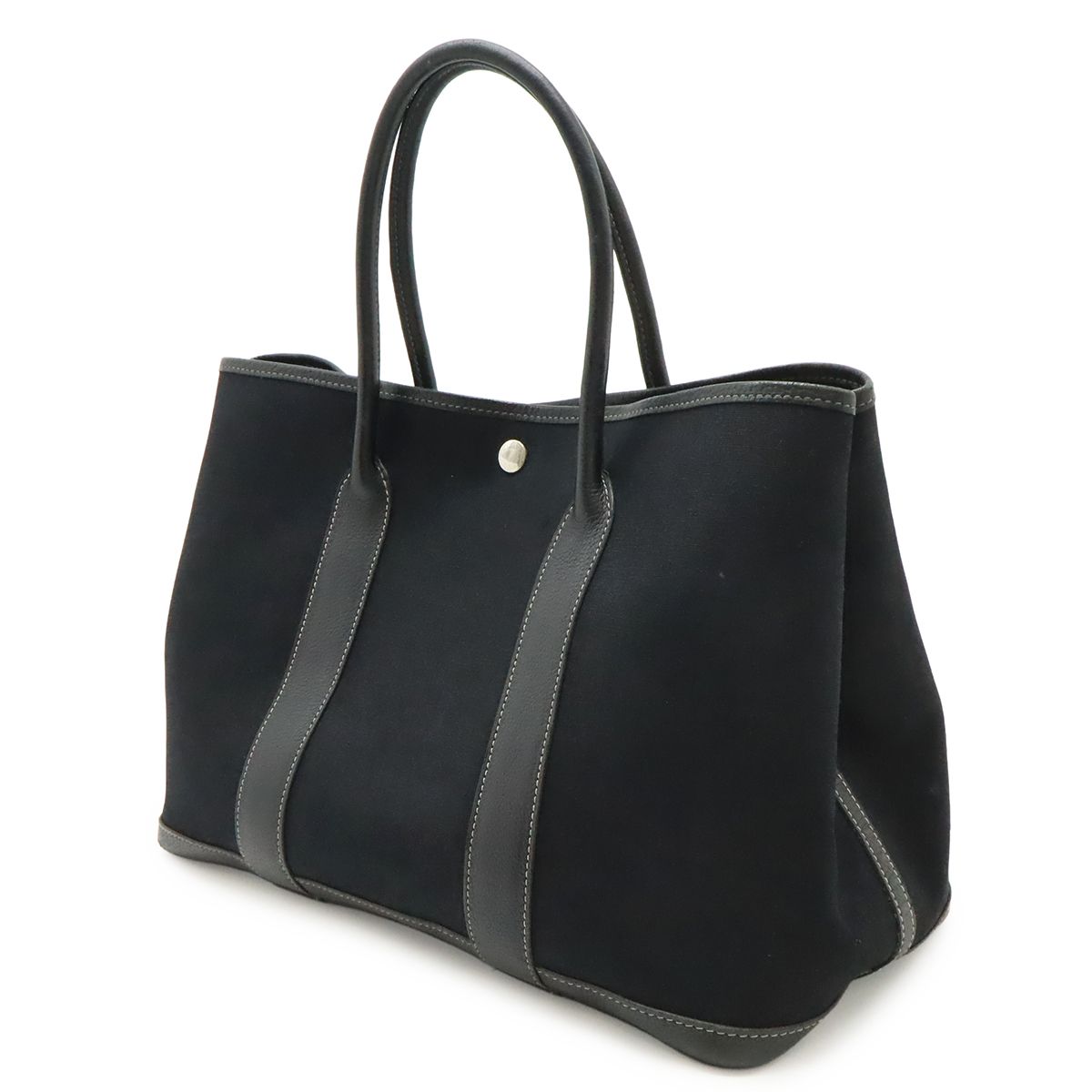 Hermes Garden Party PM Tote Shoulder Bag Toile Officier Leather Black — view 2