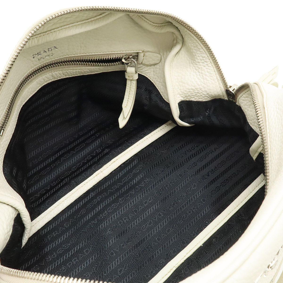 Prada Vitello Phenix Handbag Leather White Silver — view 6