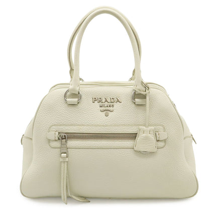 Prada Vitello Phenix Handbag Leather White Silver