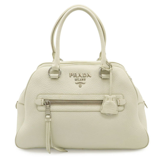 Prada Vitello Phenix Handbag Leather White Silver