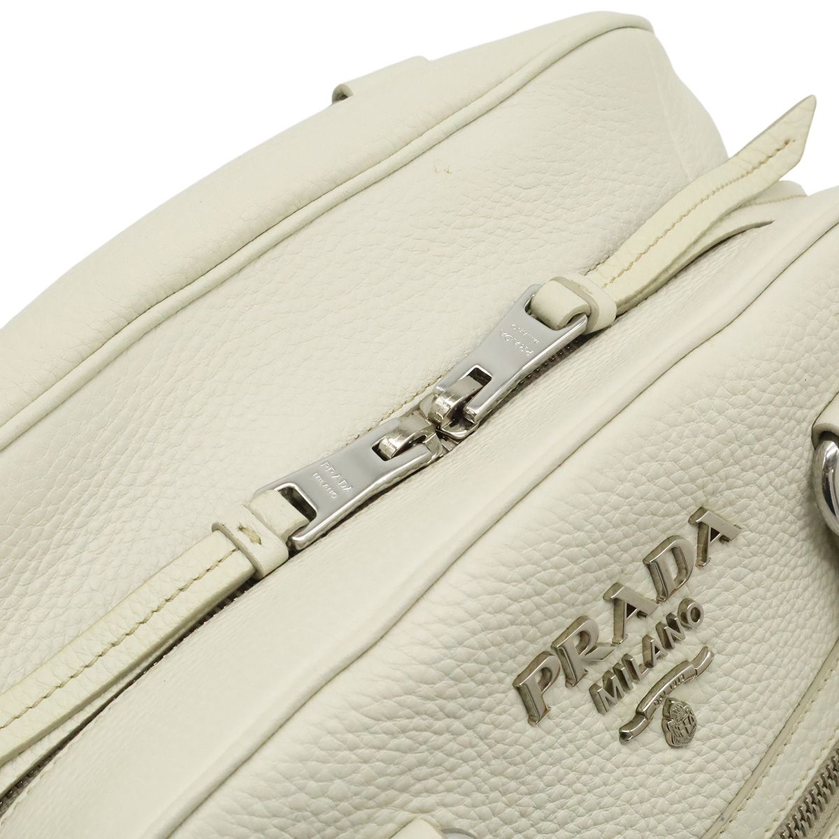 Prada Vitello Phenix Handbag Leather White Silver — view 5