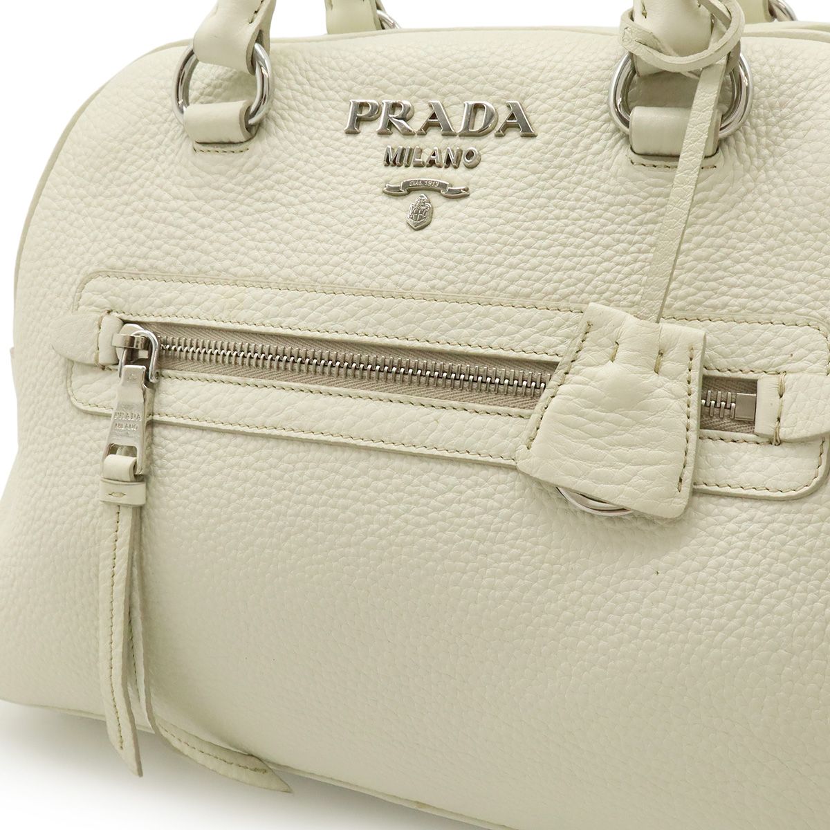 Prada Vitello Phenix Handbag Leather White Silver — view 8