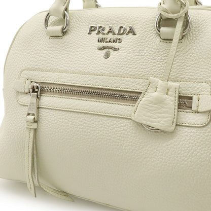 Prada Vitello Phenix Handbag Leather White Silver — view 8