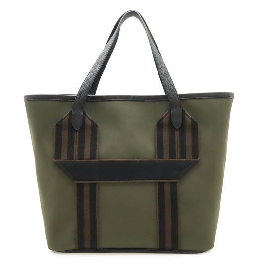 Hermes Pursangle 35 Tote Large Shoulder Bag Canvas Leather Khaki Black Brown