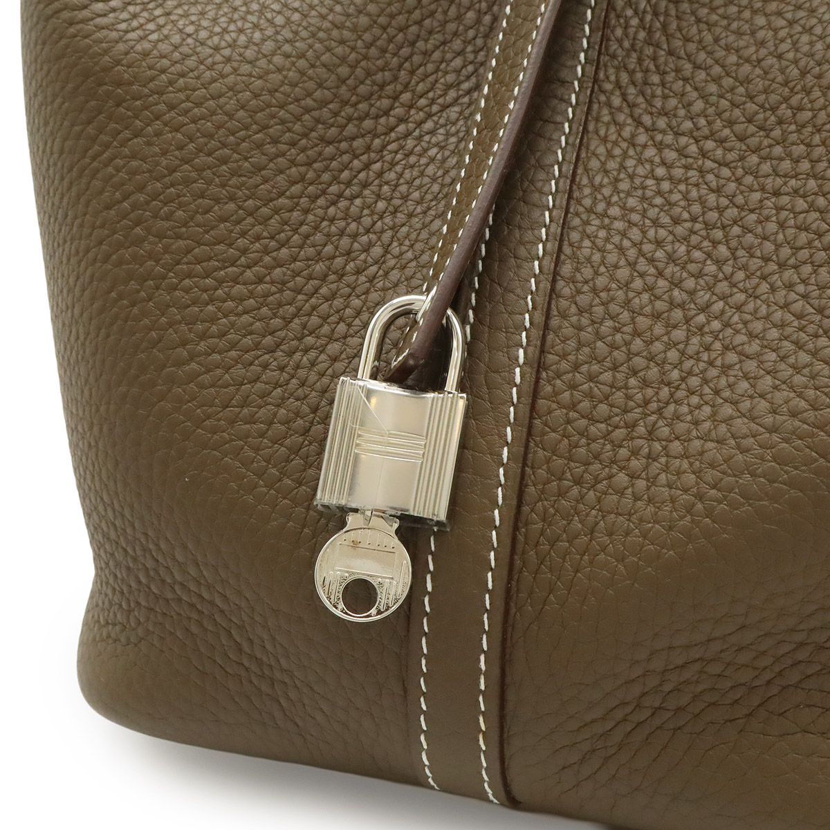 Hermes Picotin Lock MM Tote Taurillon Clemence Leather Etoupe Silver — view 7
