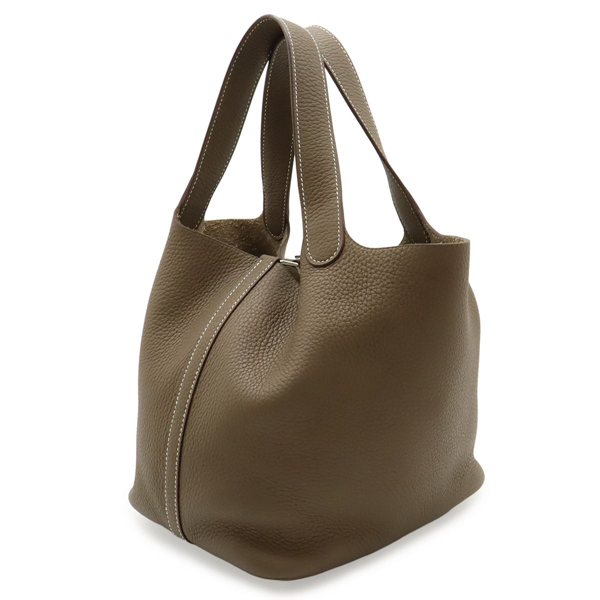 Hermes Picotin Lock MM Tote Taurillon Clemence Leather Etoupe Silver — view 2