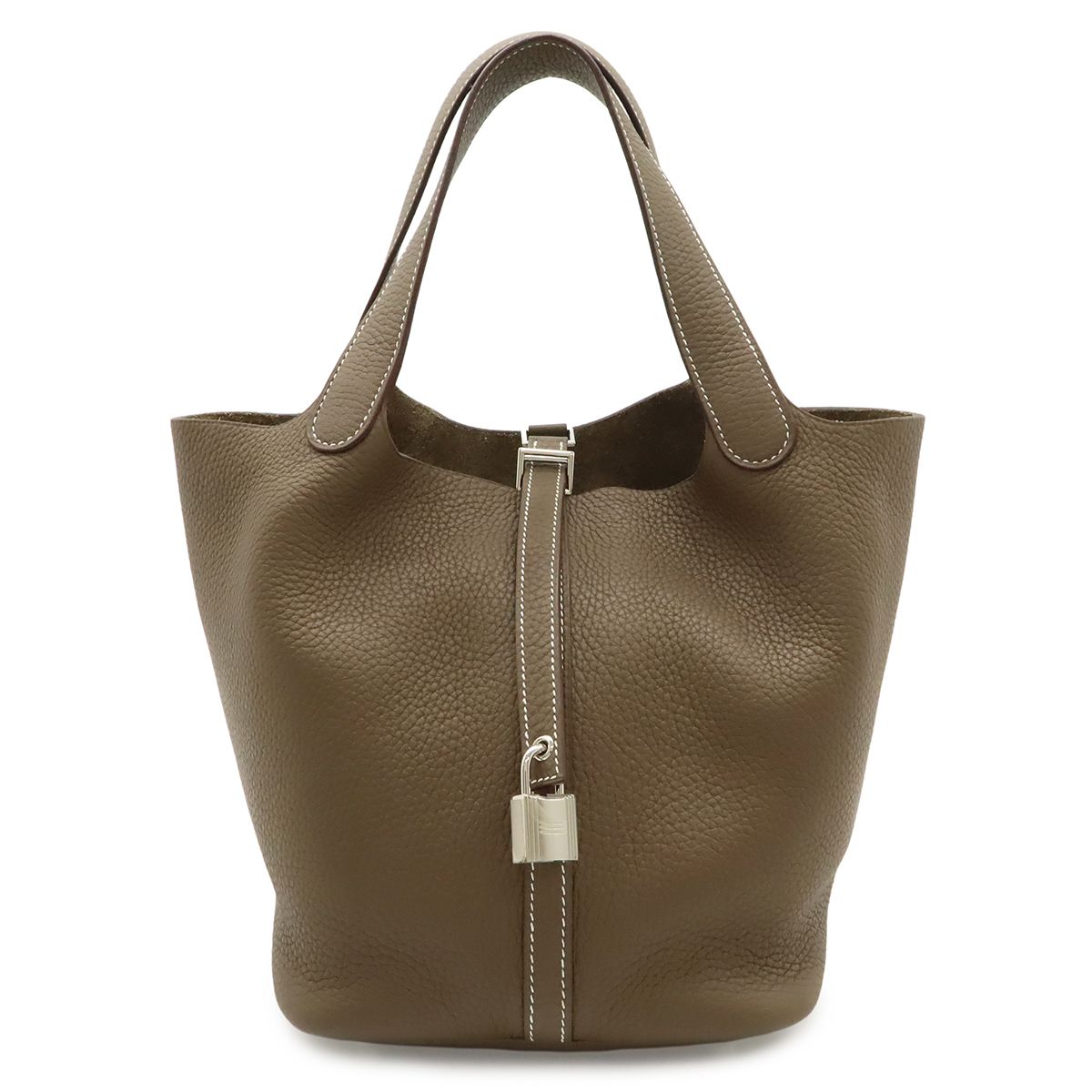 Hermes Picotin Lock MM Tote Taurillon Clemence Leather Etoupe Silver