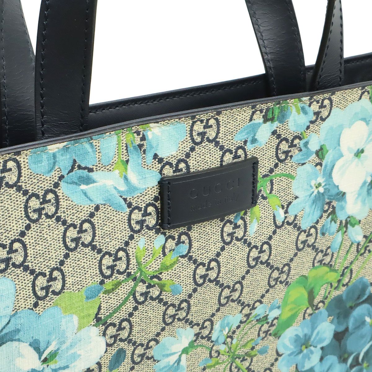 Gucci GG Blue Musu Tote Vertical Handbag Leather Flower Floral Pattern Beige — view 7