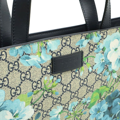 Gucci GG Blue Musu Tote Vertical Handbag Leather Flower Floral Pattern Beige — view 7