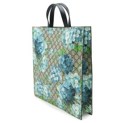 Gucci GG Blue Musu Tote Vertical Handbag Leather Flower Floral Pattern Beige — view 2