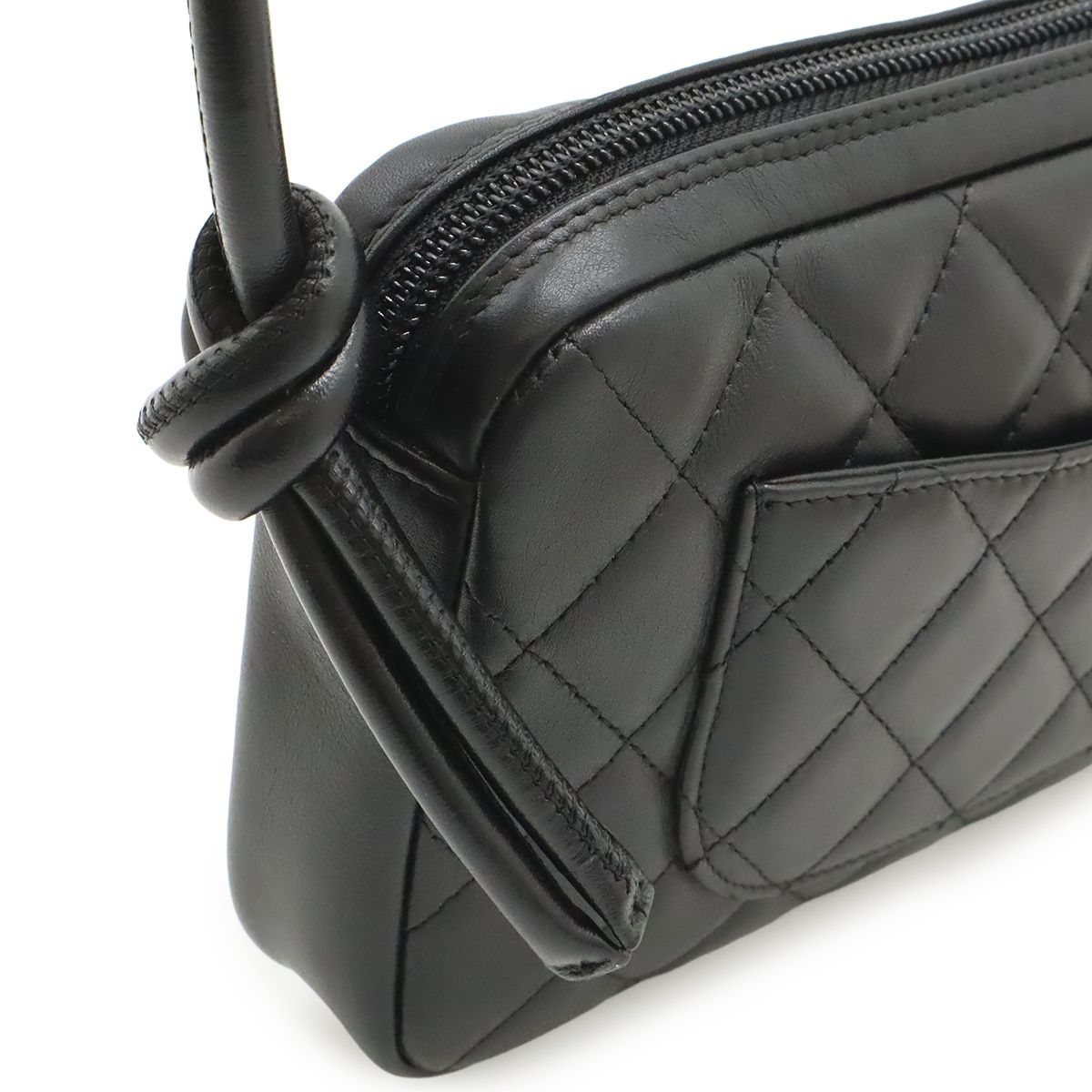 Chanel Cambon Line CC Logo Pouch Shoulder Bag Leather Black Silver — view 4