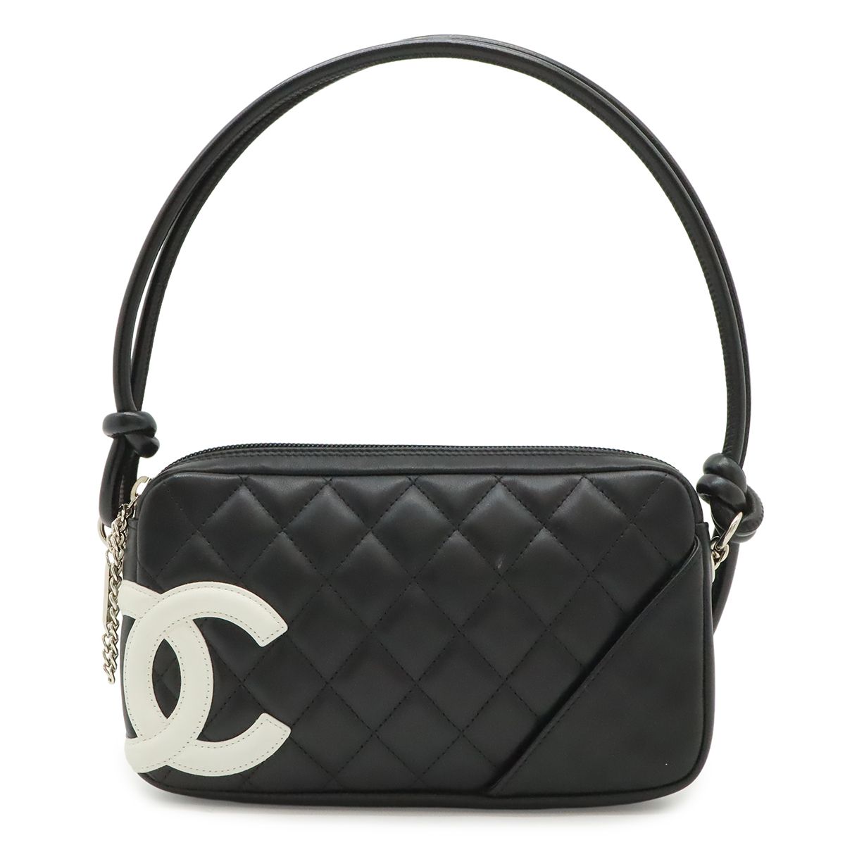 Chanel Cambon Line CC Logo Pouch Shoulder Bag Leather Black Silver