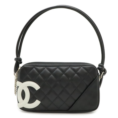 Chanel Cambon Line CC Logo Pouch Shoulder Bag Leather Black Silver