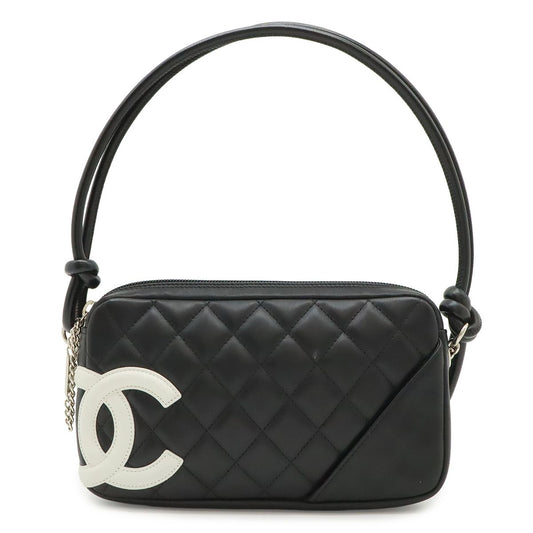 Chanel Cambon Line CC Logo Pouch Shoulder Bag Leather Black Silver