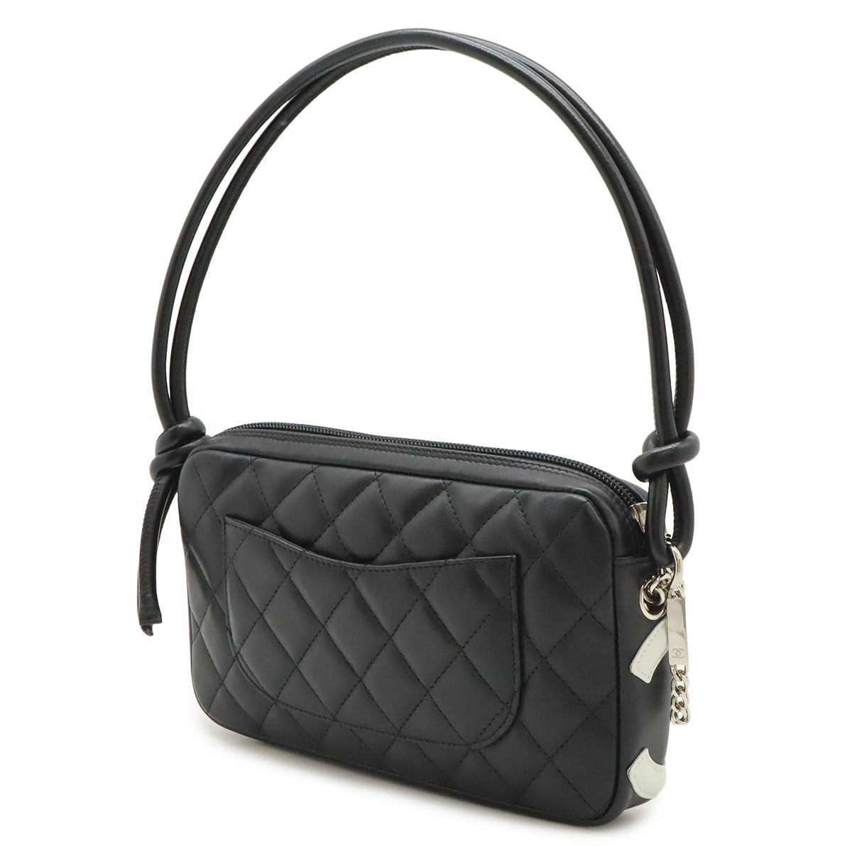 Chanel Cambon Line CC Logo Pouch Shoulder Bag Leather Black Silver — view 2