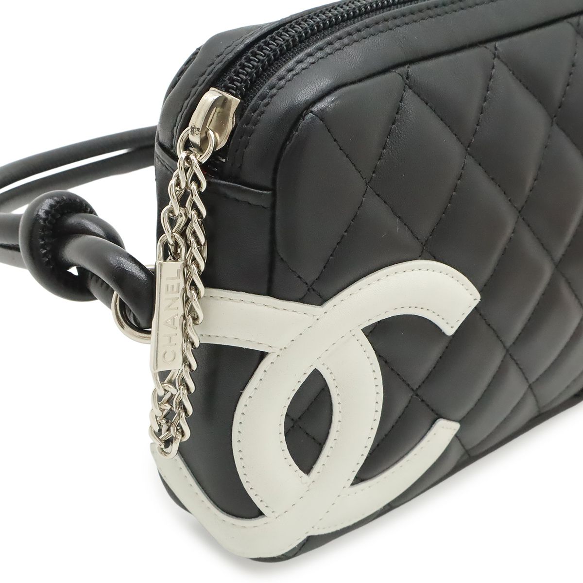 Chanel Cambon Line CC Logo Pouch Shoulder Bag Leather Black Silver — view 6