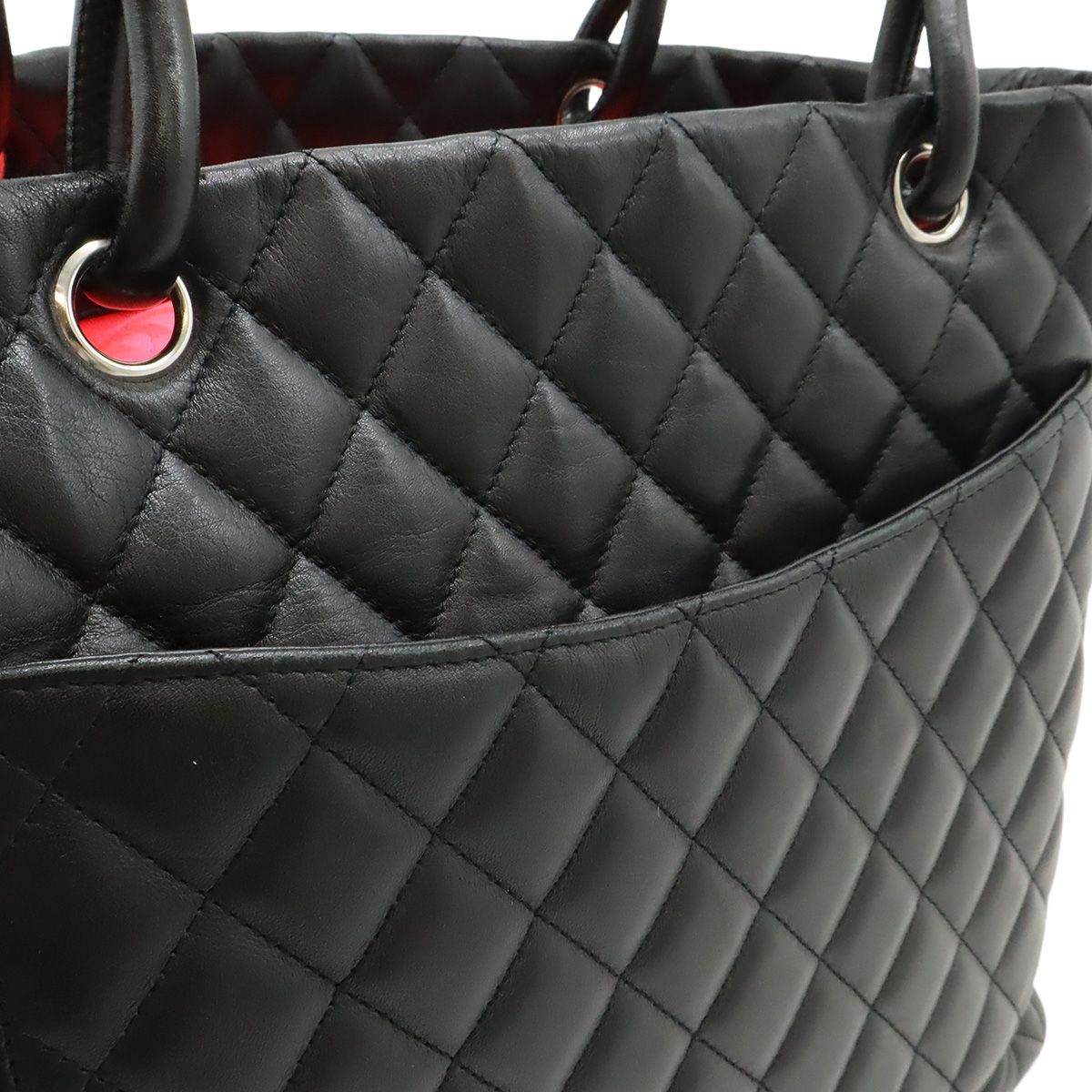 Chanel Cambon Line CC Logo Large Tote Shoulder Bag Soft Calf Black White Silver — view 7
