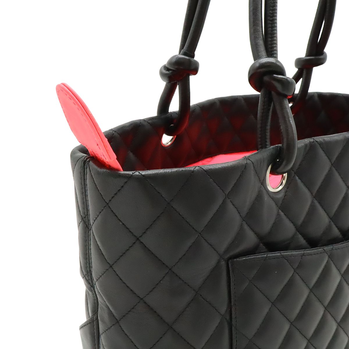 Chanel Cambon Line CC Logo Large Tote Shoulder Bag Soft Calf Black White Silver — view 4