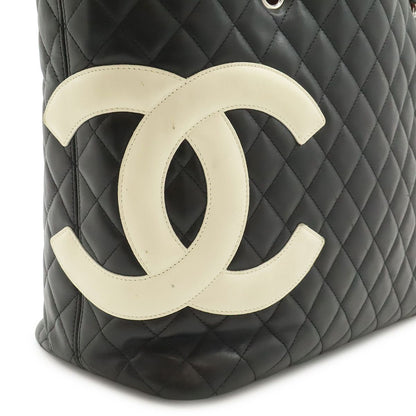 Chanel Cambon Line CC Logo Large Tote Shoulder Bag Soft Calf Black White Silver — view 9