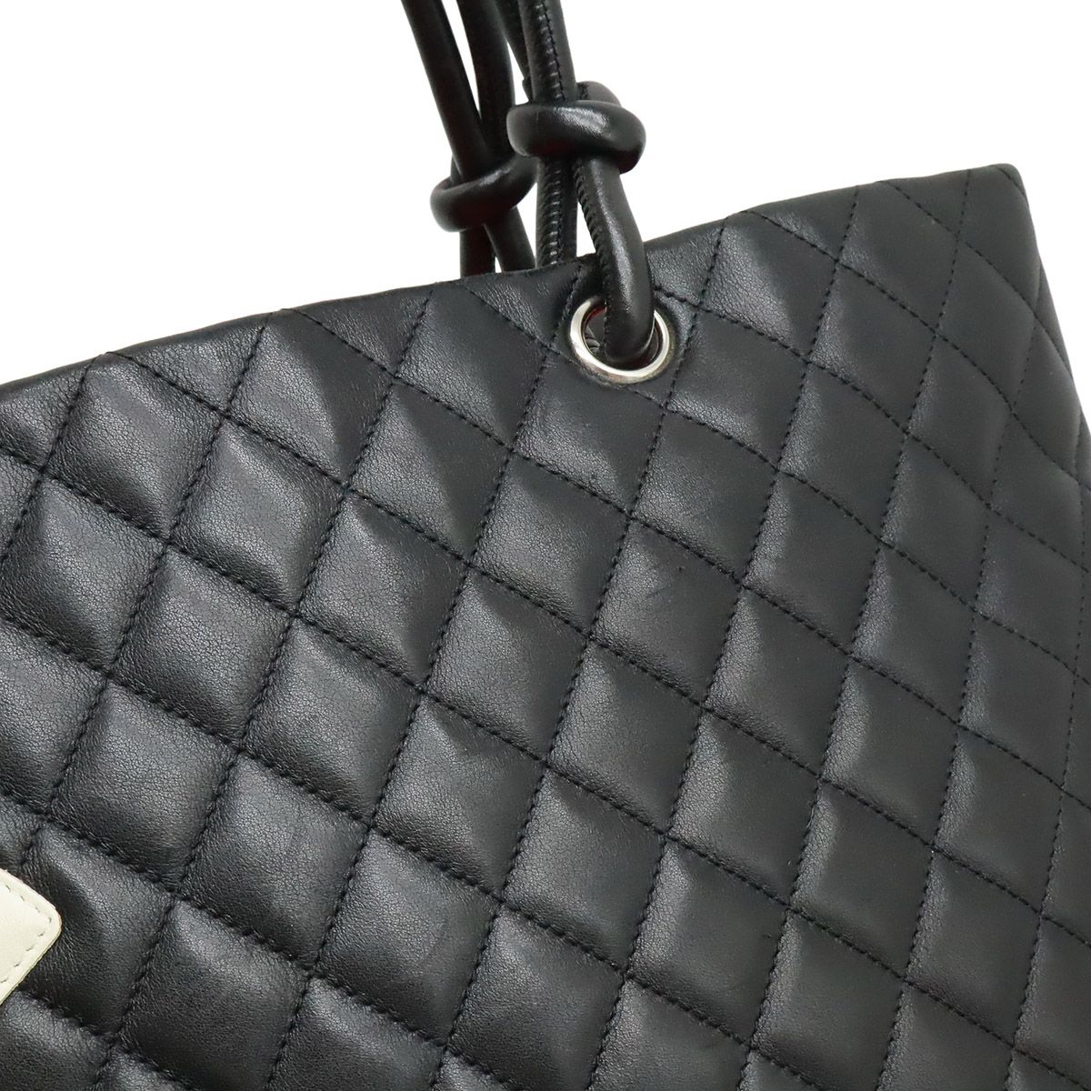 Chanel Cambon Line CC Logo Large Tote Shoulder Bag Soft Calf Black White Silver — view 8