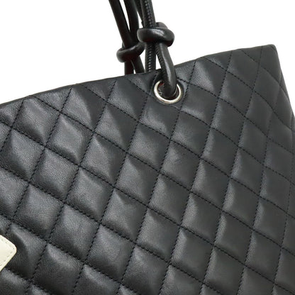Chanel Cambon Line CC Logo Large Tote Shoulder Bag Soft Calf Black White Silver — view 8