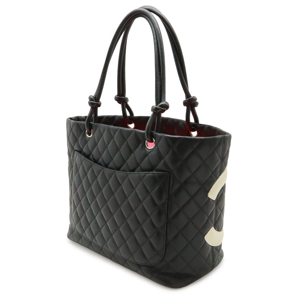 Chanel Cambon Line CC Logo Large Tote Shoulder Bag Soft Calf Black White Silver — view 2