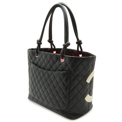 Chanel Cambon Line CC Logo Large Tote Shoulder Bag Soft Calf Black White Silver — view 2