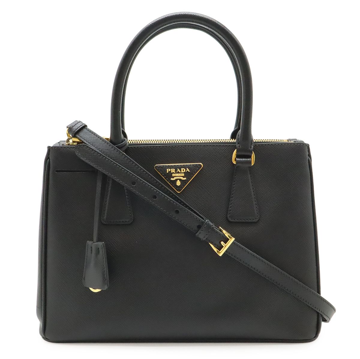 Prada Galleria Triangle Shoulder Bag Crossbody 2-Way Saffiano Leather Nero