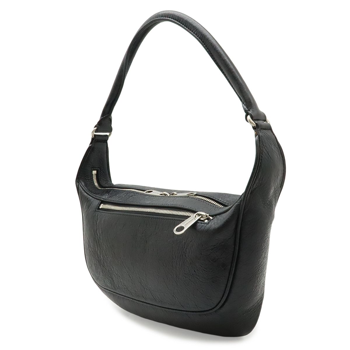 Balenciaga Raver Mediu Logo Print Shoulder Bag Leather Black — view 2