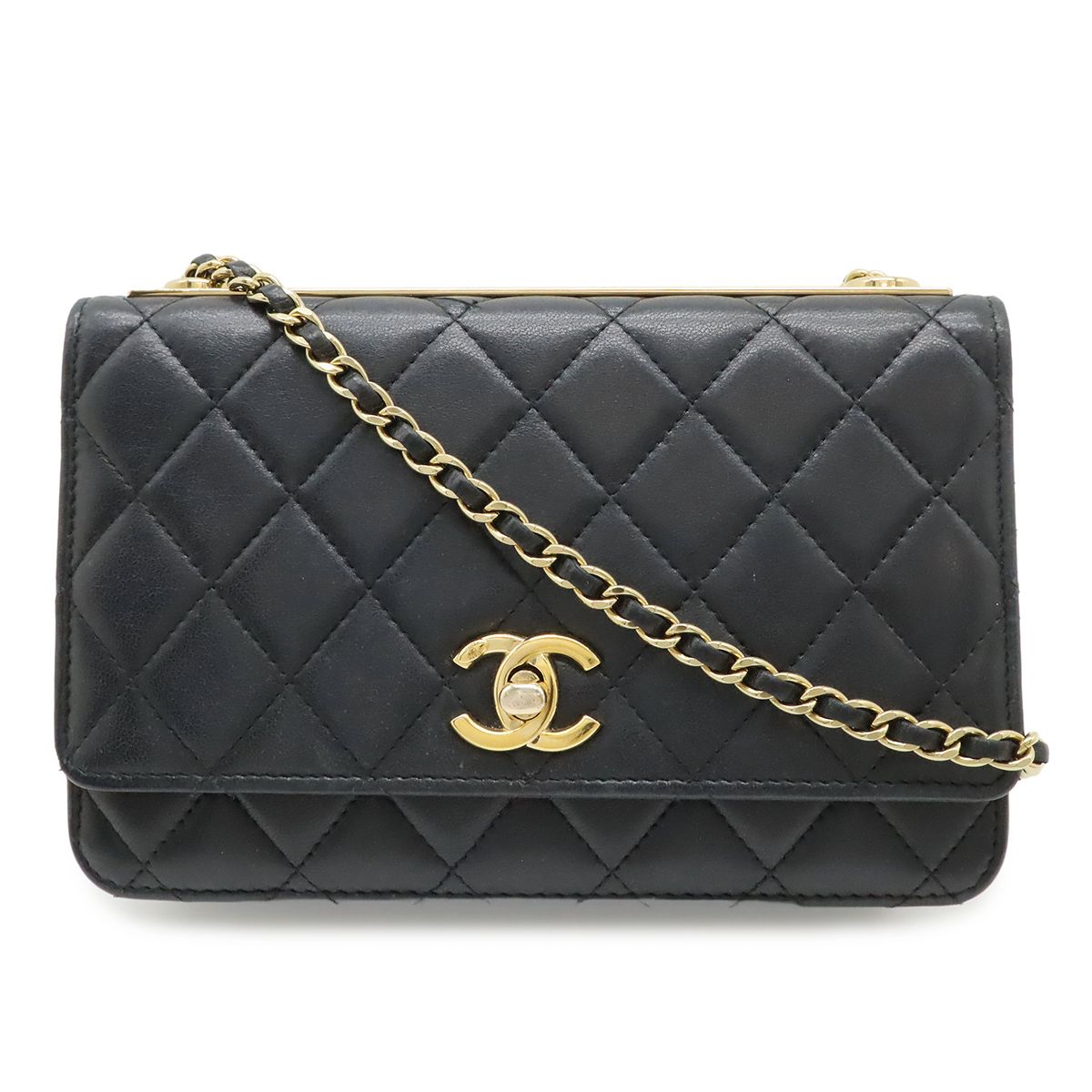 Chanel Trendy CC Quilted Chain Wallet Coin Purse Card Case Lambskin Leather