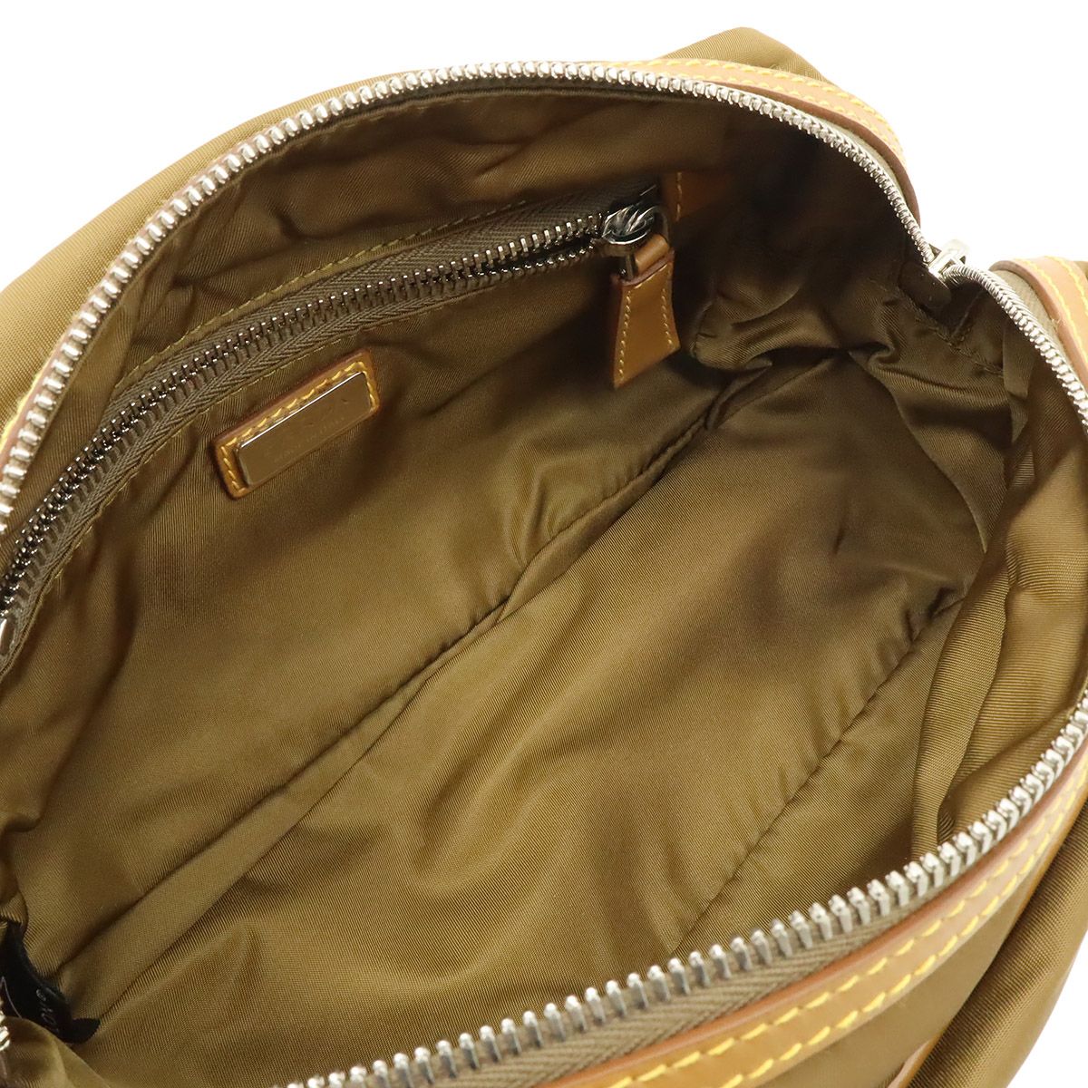 Prada Re-Nylon Triangle Logo Clutch Handbag Pouch Nylon Brown Silver — view 5