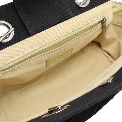 Chanel Choco Bar Chain Tote Quilted Net Canvas Leather Black — view 6