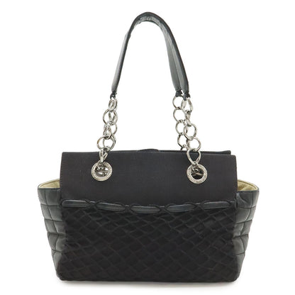 Chanel Choco Bar Chain Tote Quilted Net Canvas Leather Black